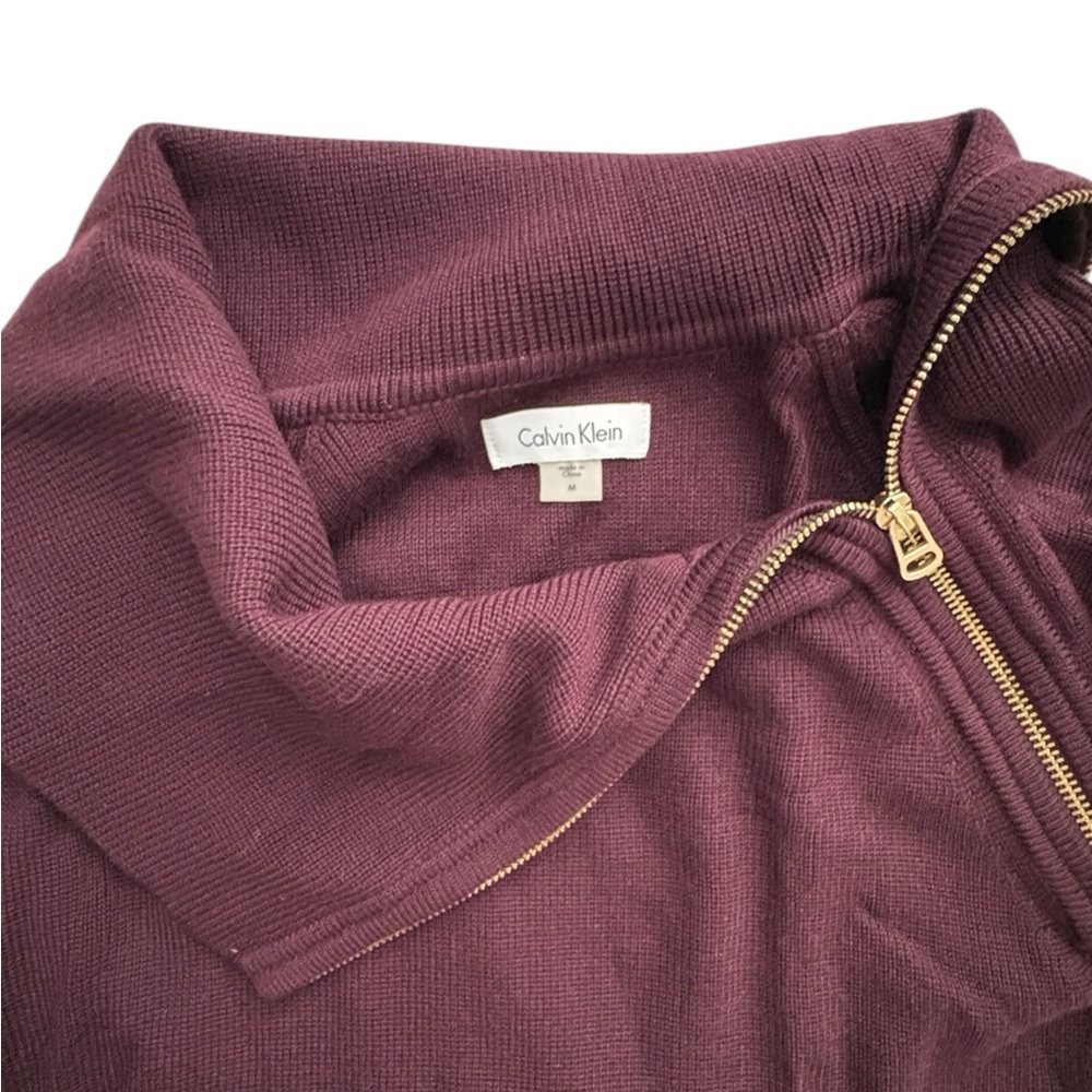 Calvin Klein Zip Neck Burgundy Knit Dress Bodycon Business Work Going Out Size M - Picture 2 of 9